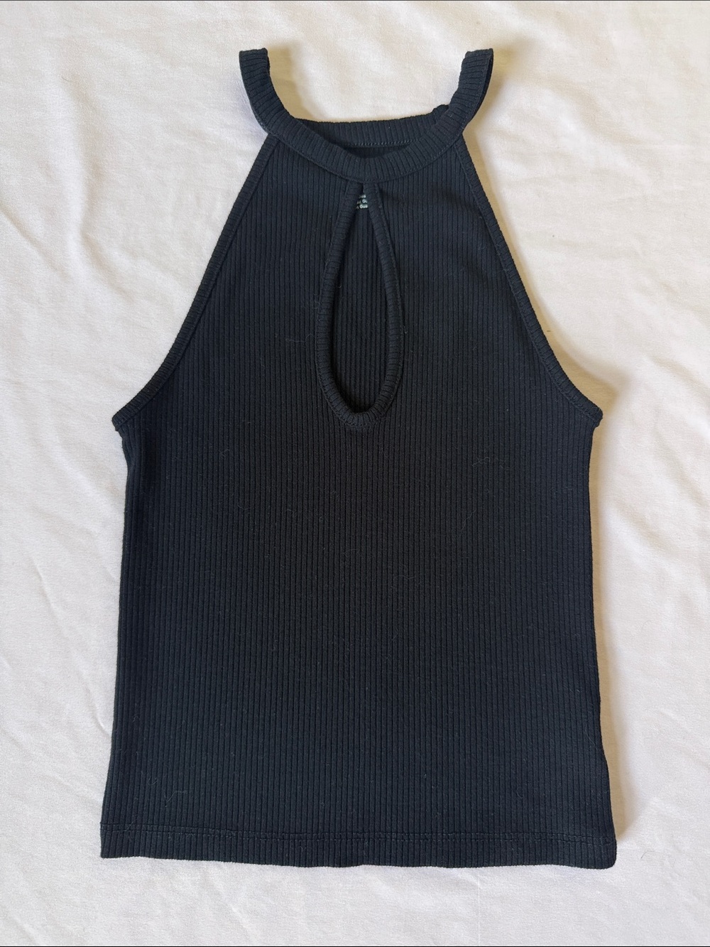 American Eagle Outfitters Black Ribbed Keyhole Halter Tank